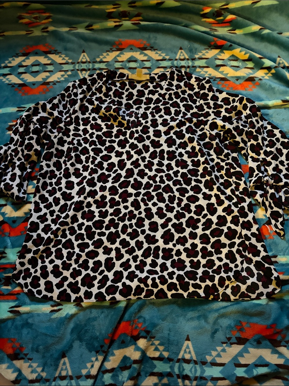 Michael Kors Black and White Leopard Print Top with Burgundy Spots